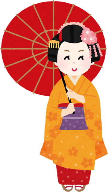 Illustration of a Kyoto Maiko Holding a Large Red Umbrella